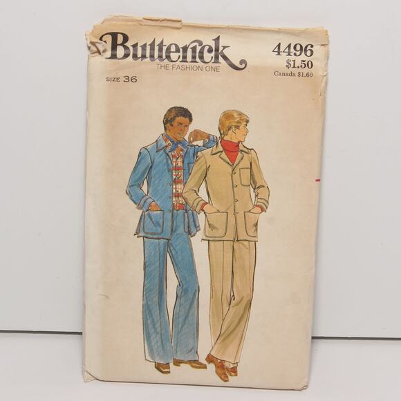 Vintage 70s Men's Leisure Suit Pattern 4496 Size 36 UNCUT - Picture 1 of 2